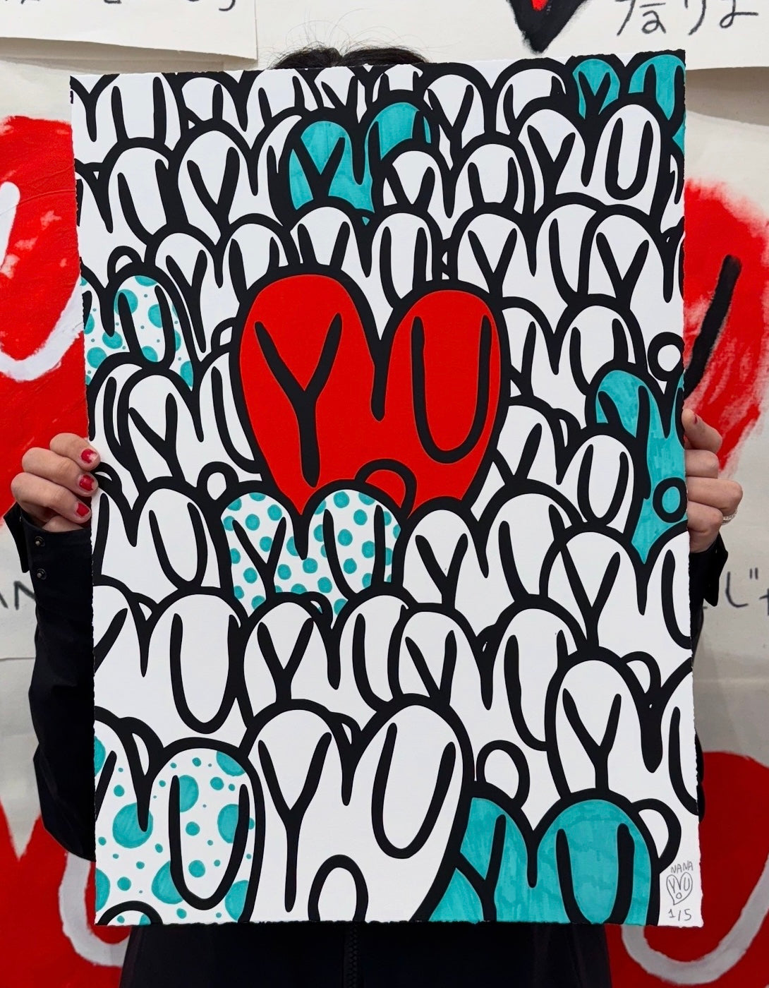 NANA77 - “V” Silkscreen Print Hand Embellished 1 of 5