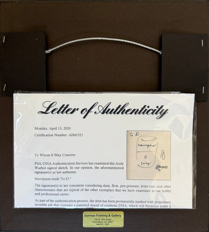 Andy Warhol Signed Soup Can Sketch PSA DNA Authentic